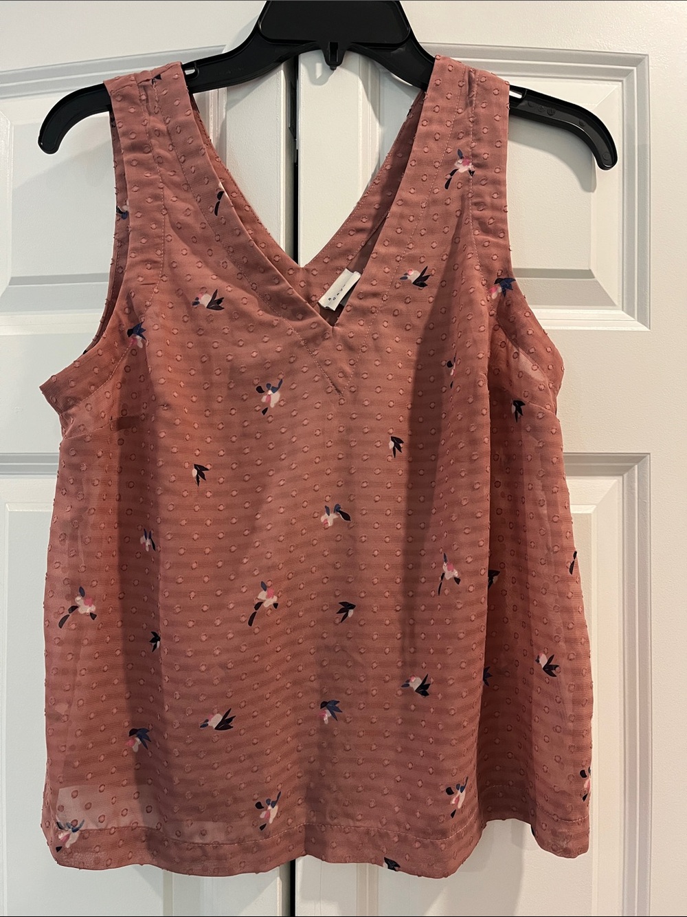 a new day Dusty Rose V-Neck Swiss Dot Camisole with Bird Print